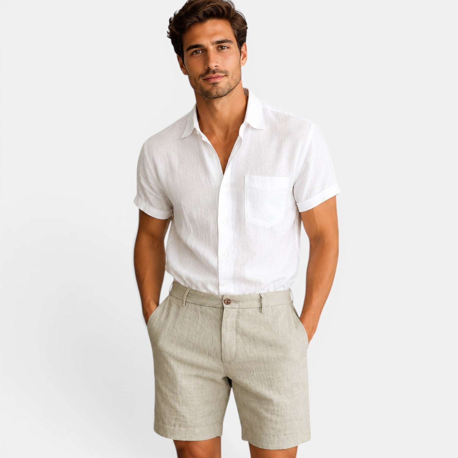 casual dress men shorts Men's Linen Look Lightweight Comfort Everyday Wear – Belcien Size:Women's size XS print: Solid Color Stay sharp and comfy Satin Dress With Beaded Dress shirt