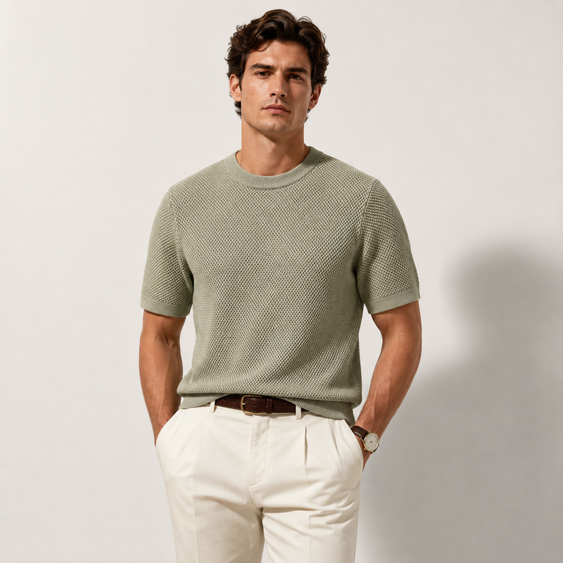 Men's Knitted Breathable Lightweight Textured Casual T-shirt