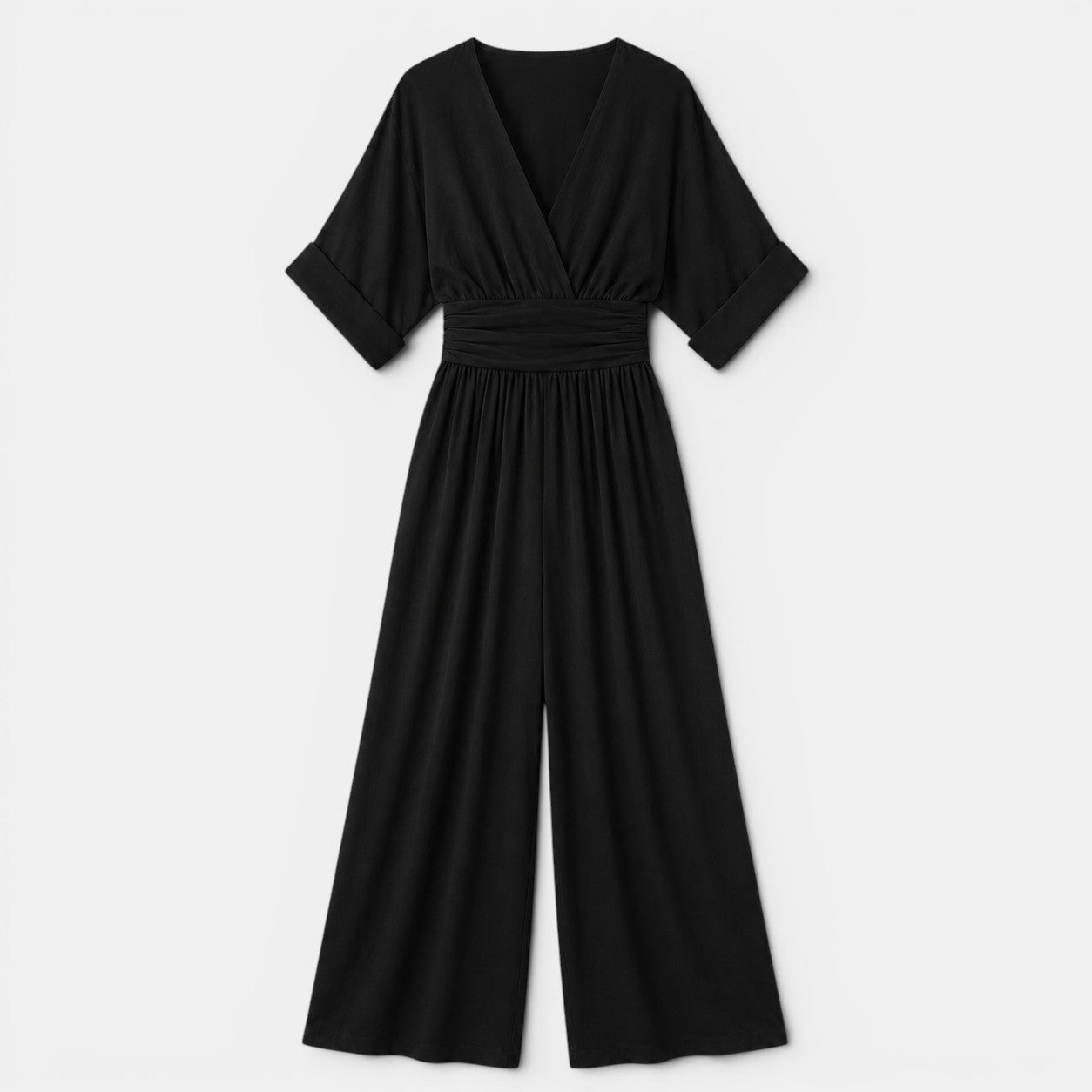 Black jumpsuit on a light gray background