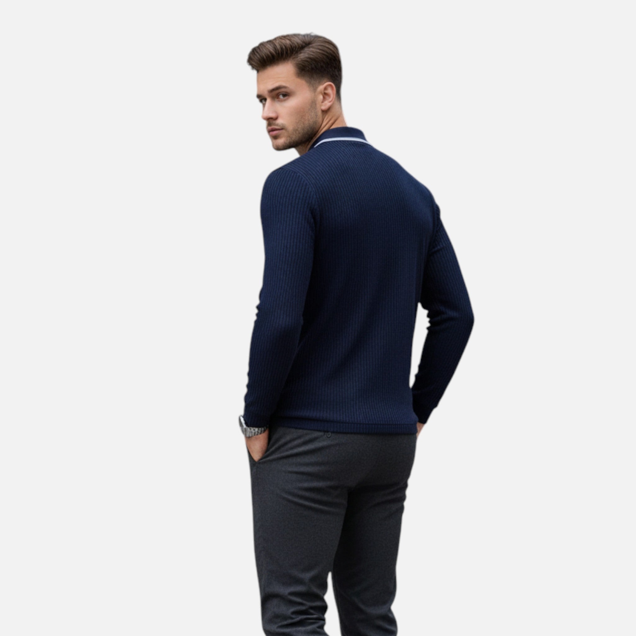 Belcien | Men’s Navy Contrast Button-Up Shirt