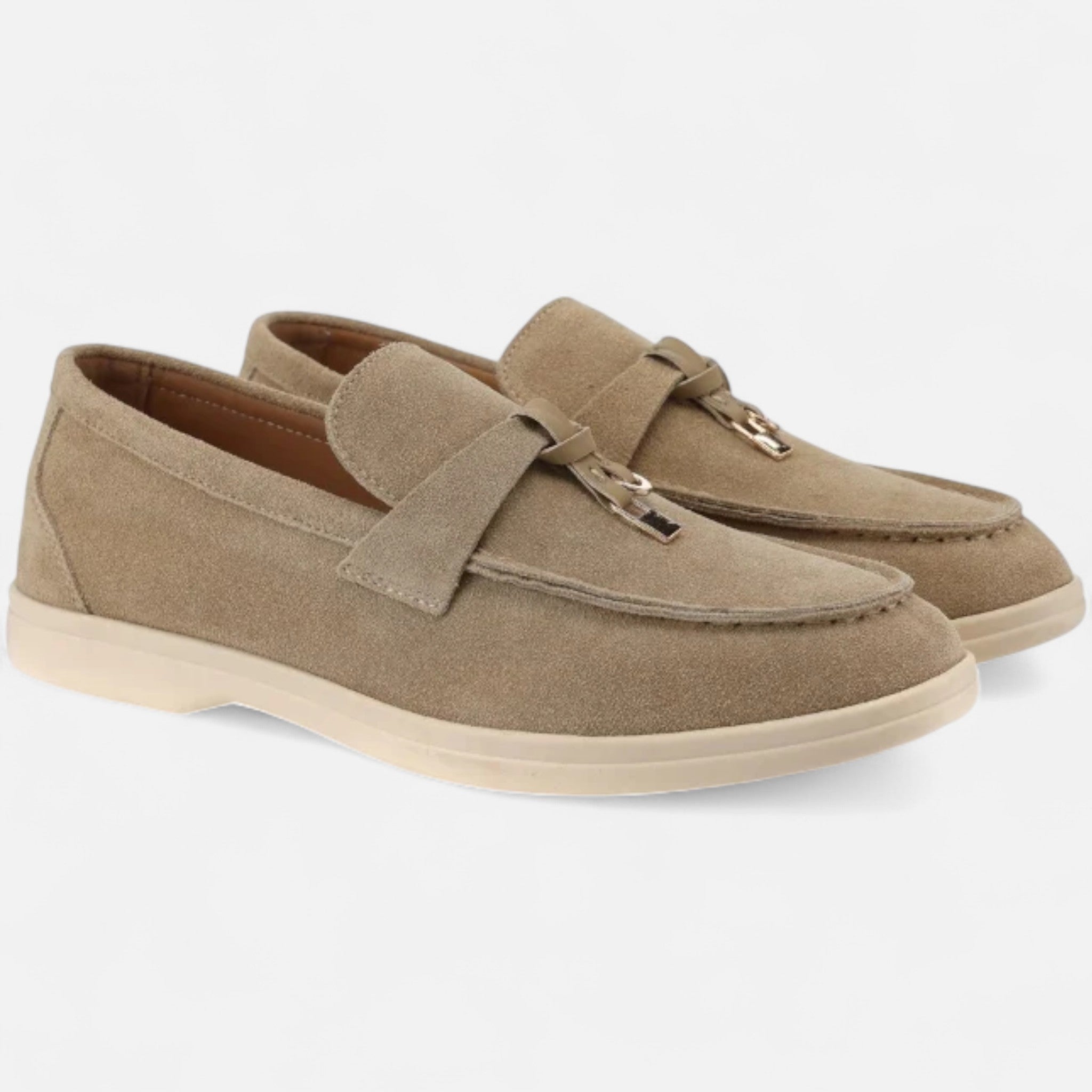 Pair of brown loafers on a white background