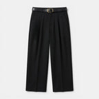 Black wide-leg pants with a belt on a white background