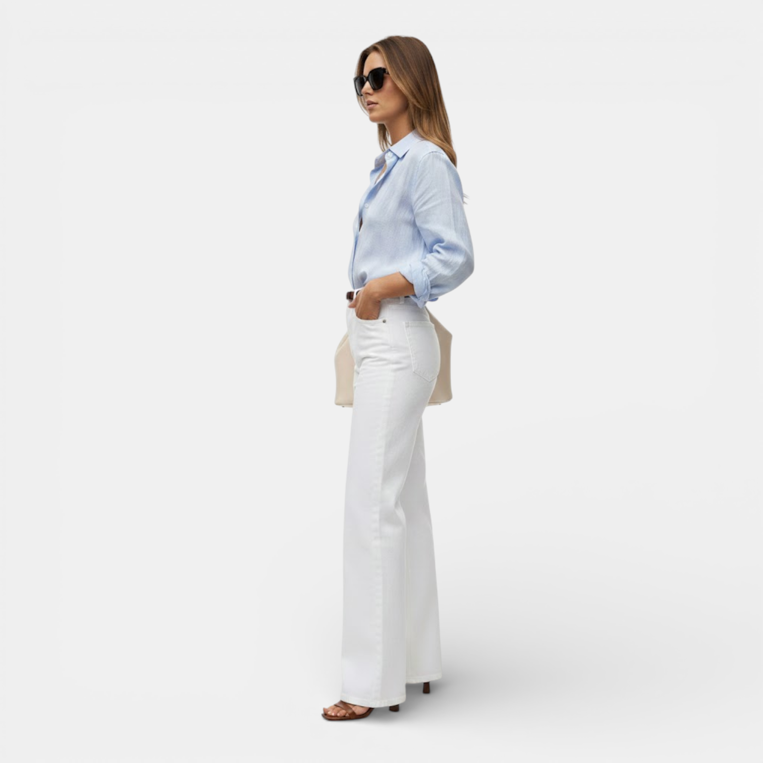 Belcien | Women’s White High Waist Wide Leg Pants