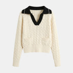 Belcien | Women’s V-Neck Wide Collar Sweater