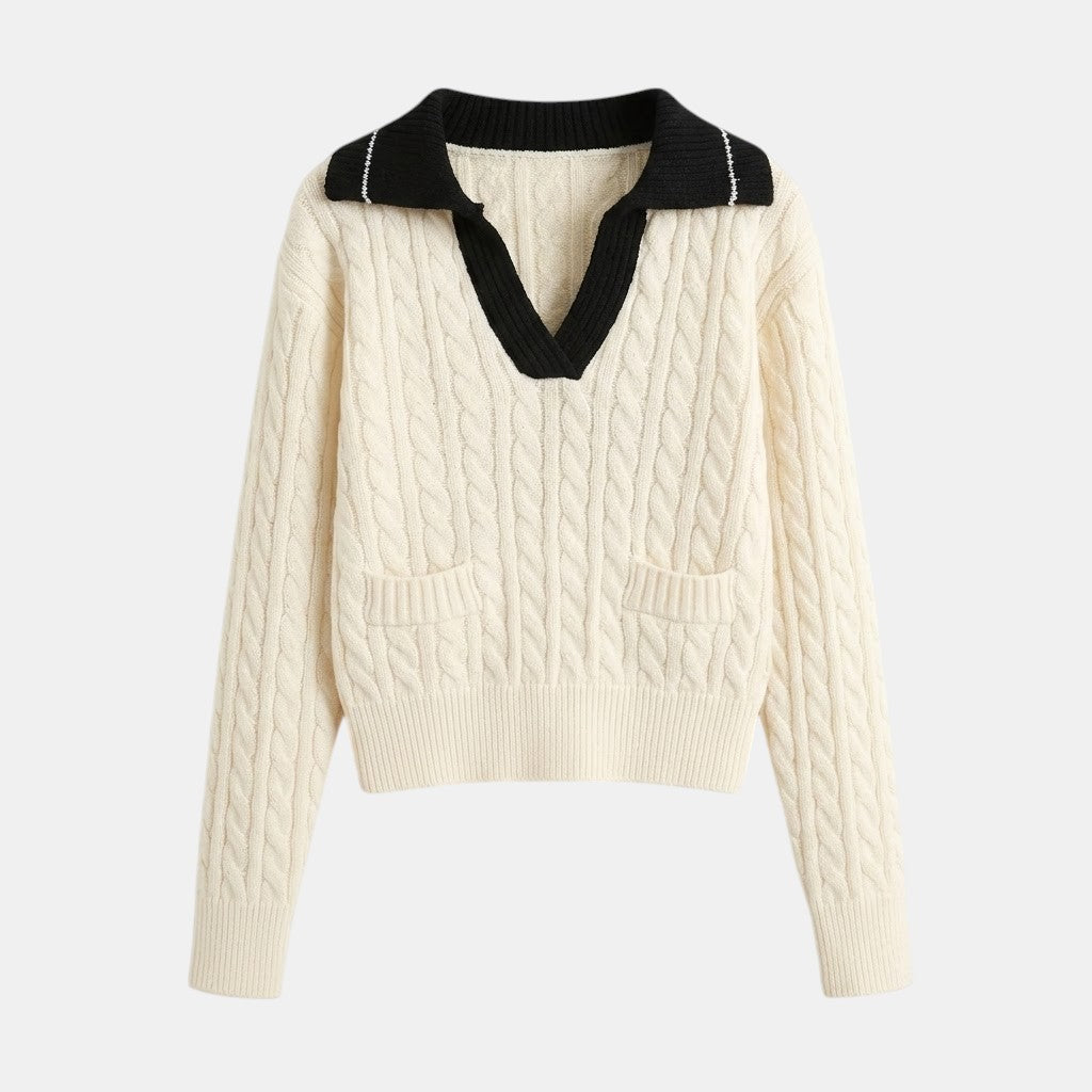 Belcien | Women’s V-Neck Wide Collar Sweater