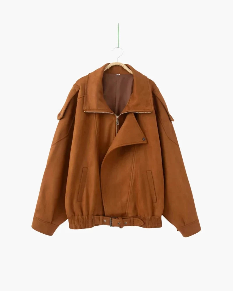 Belcien | Oversized Suede Bomber Jacket