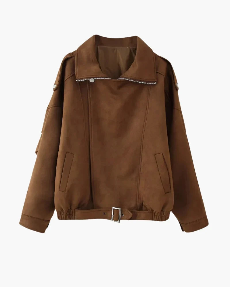 Belcien | Oversized Suede Bomber Jacket