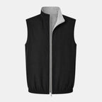Black vest with gray zipper and collar on a white background