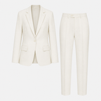 White suit jacket and pants on a white background