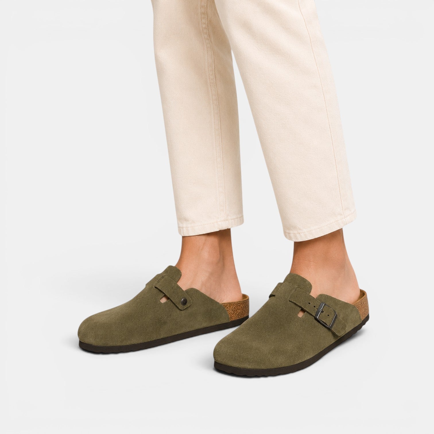 Men's Suede Clogs Cork Footbed Classic Comfort Slip-On Shoes