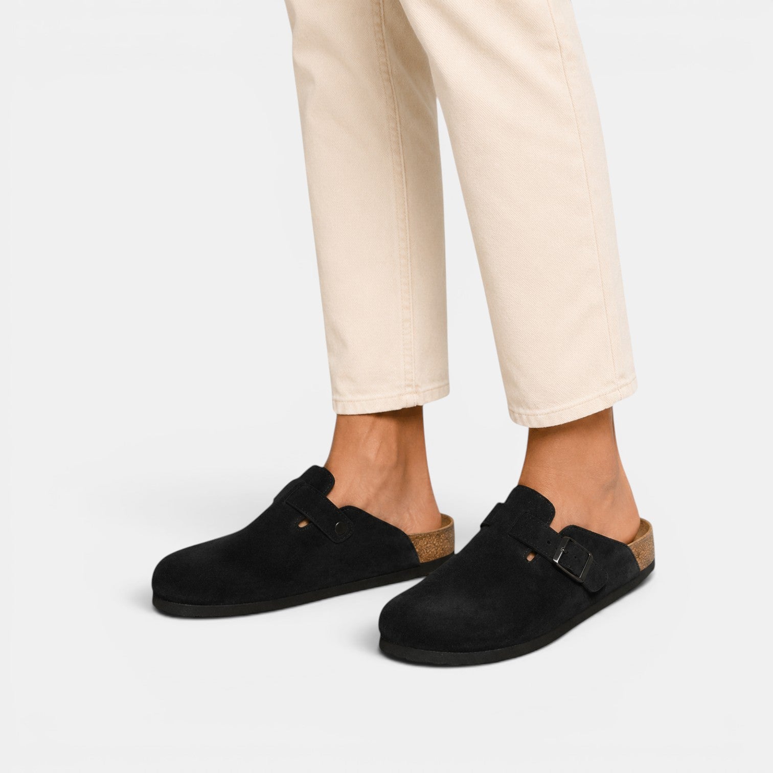 Men's Suede Clogs Cork Footbed Classic Comfort Slip-On Shoes