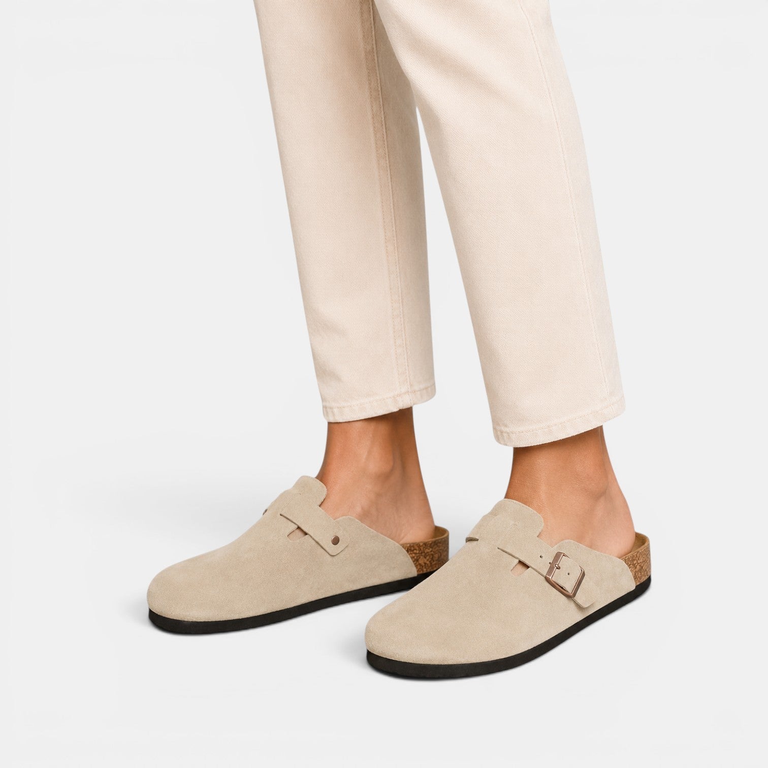 Men's Suede Clogs Cork Footbed Classic Comfort Slip-On Shoes