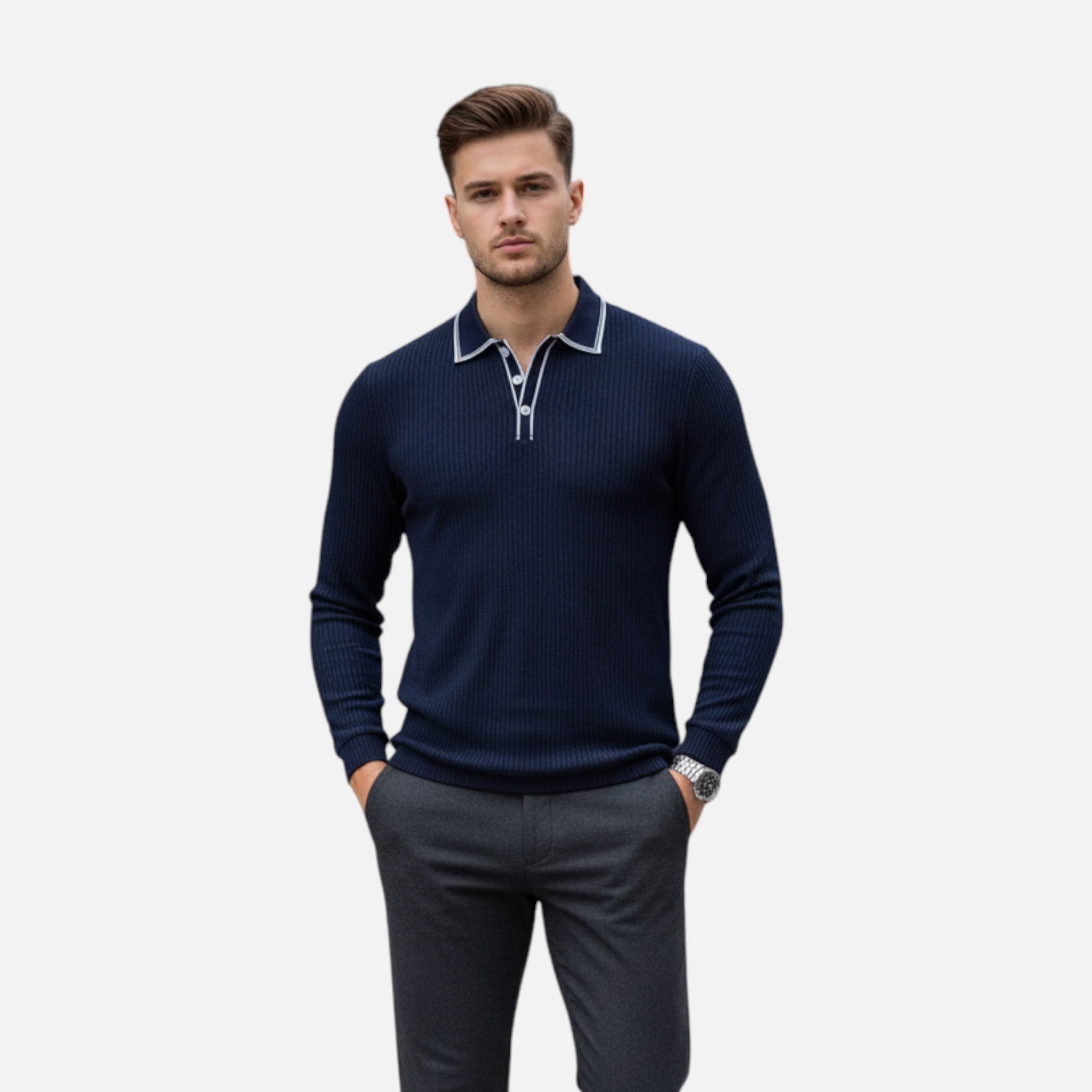 Belcien | Men’s Navy Contrast Button-Up Shirt