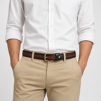 Men's Woven Leather Belt Premium Casual Business Dress Accessory