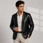 Men's Classic Leather Look Jacket Refined Smart Casual Elegance