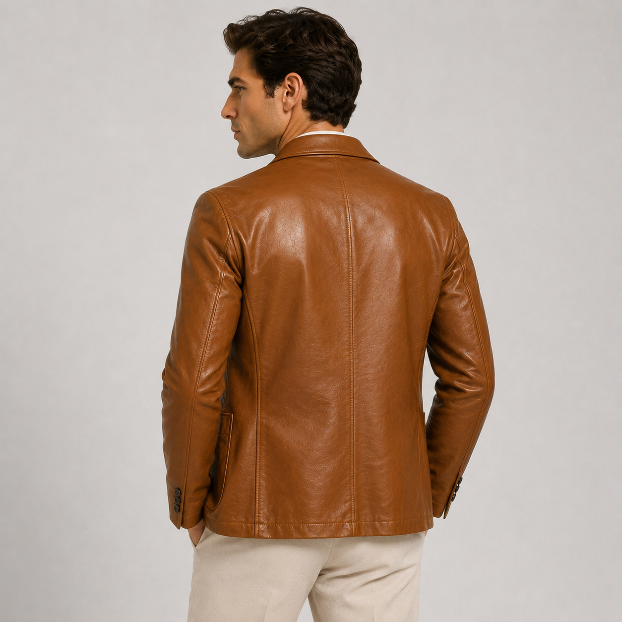 Men's Classic Leather Look Jacket Refined Smart Casual Elegance