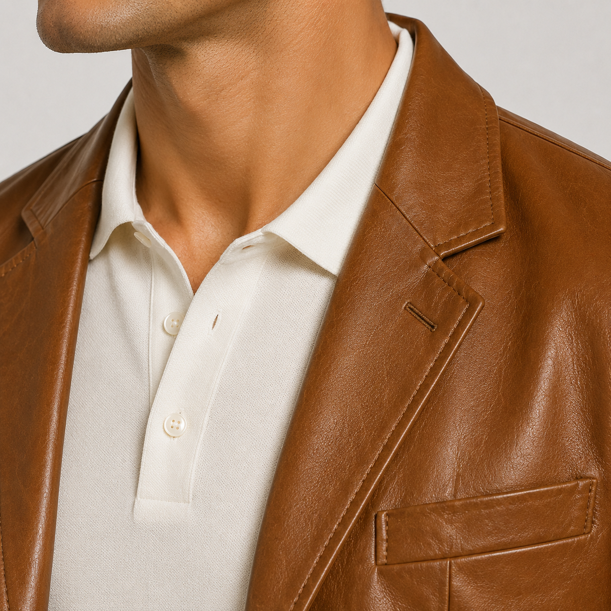Men's Classic Leather Look Jacket Refined Smart Casual Elegance
