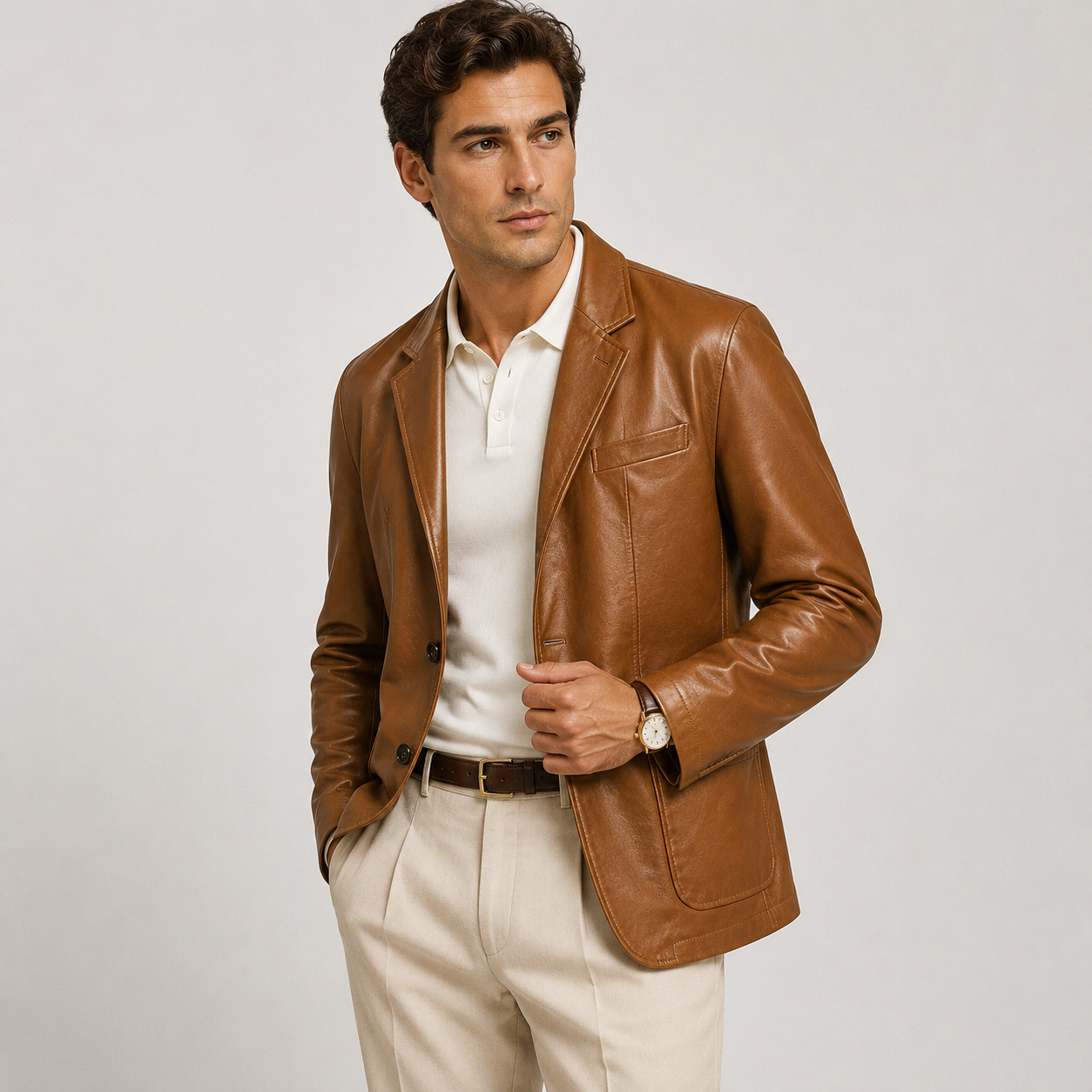 Men's Classic Leather Look Jacket Refined Smart Casual Elegance