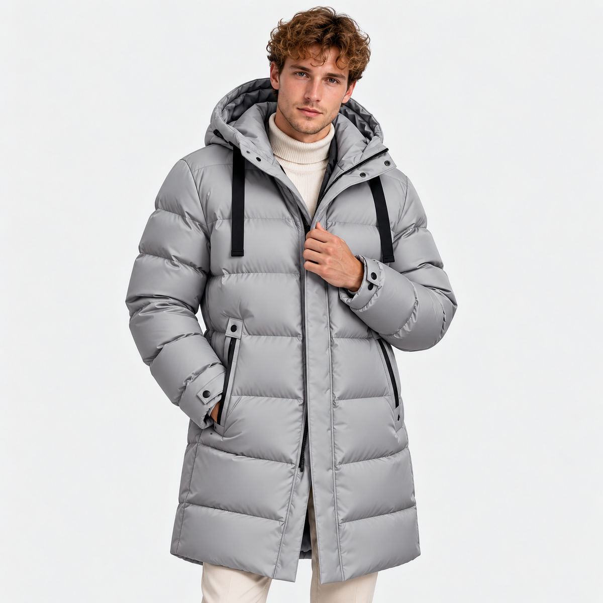 Men's Winter Trench Coat – Hooded Mid-Length Jacket