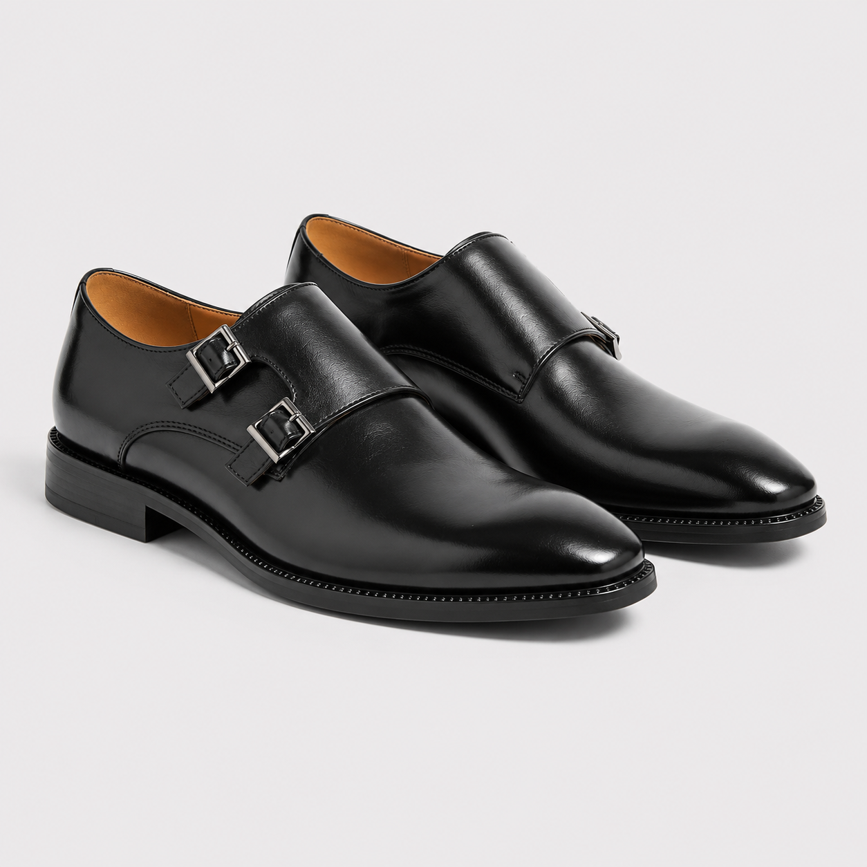 Men's Leather Look Double Monk Strap Loafers Classic Formal Dress Shoe – Belcien