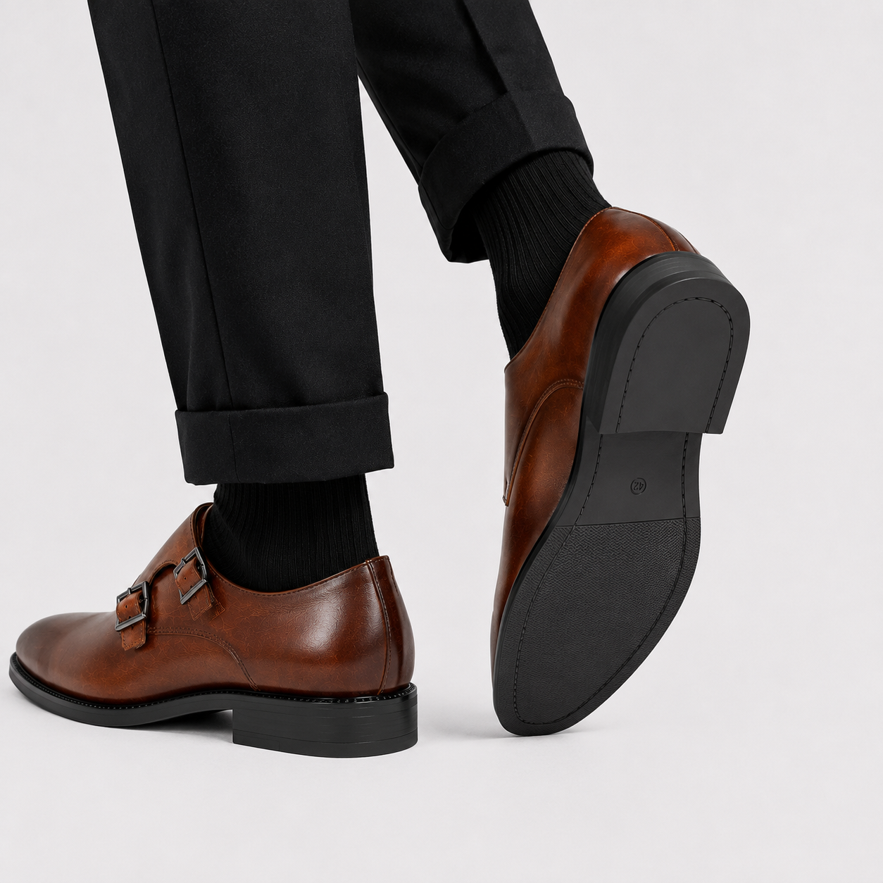Men's Leather Look Double Monk Strap Loafers Classic Formal Dress Shoe – Belcien