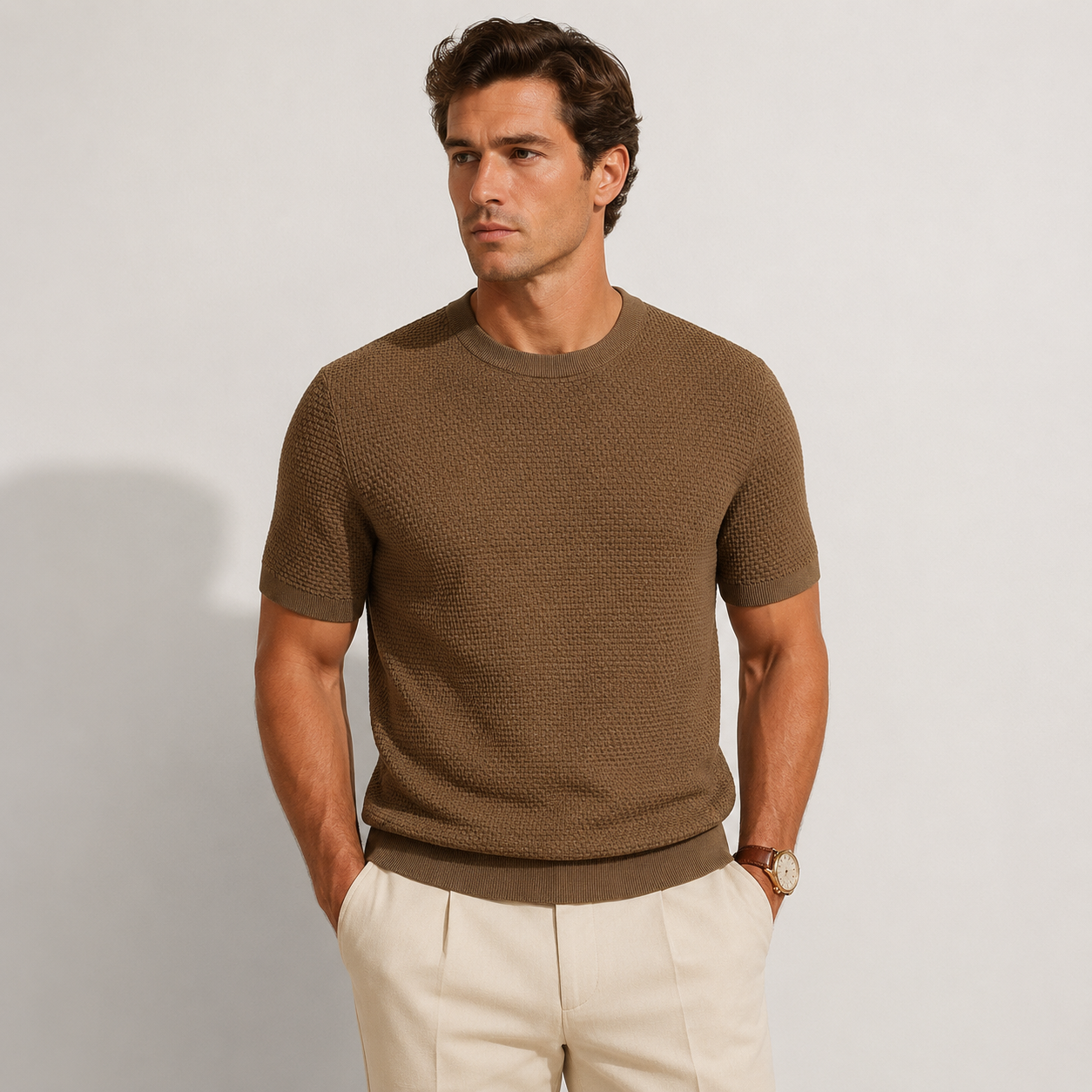 Men's Knitted Breathable Lightweight Textured Casual T-shirt