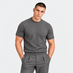 Men's gray crew neck T-shirt with short sleeves and regular fit