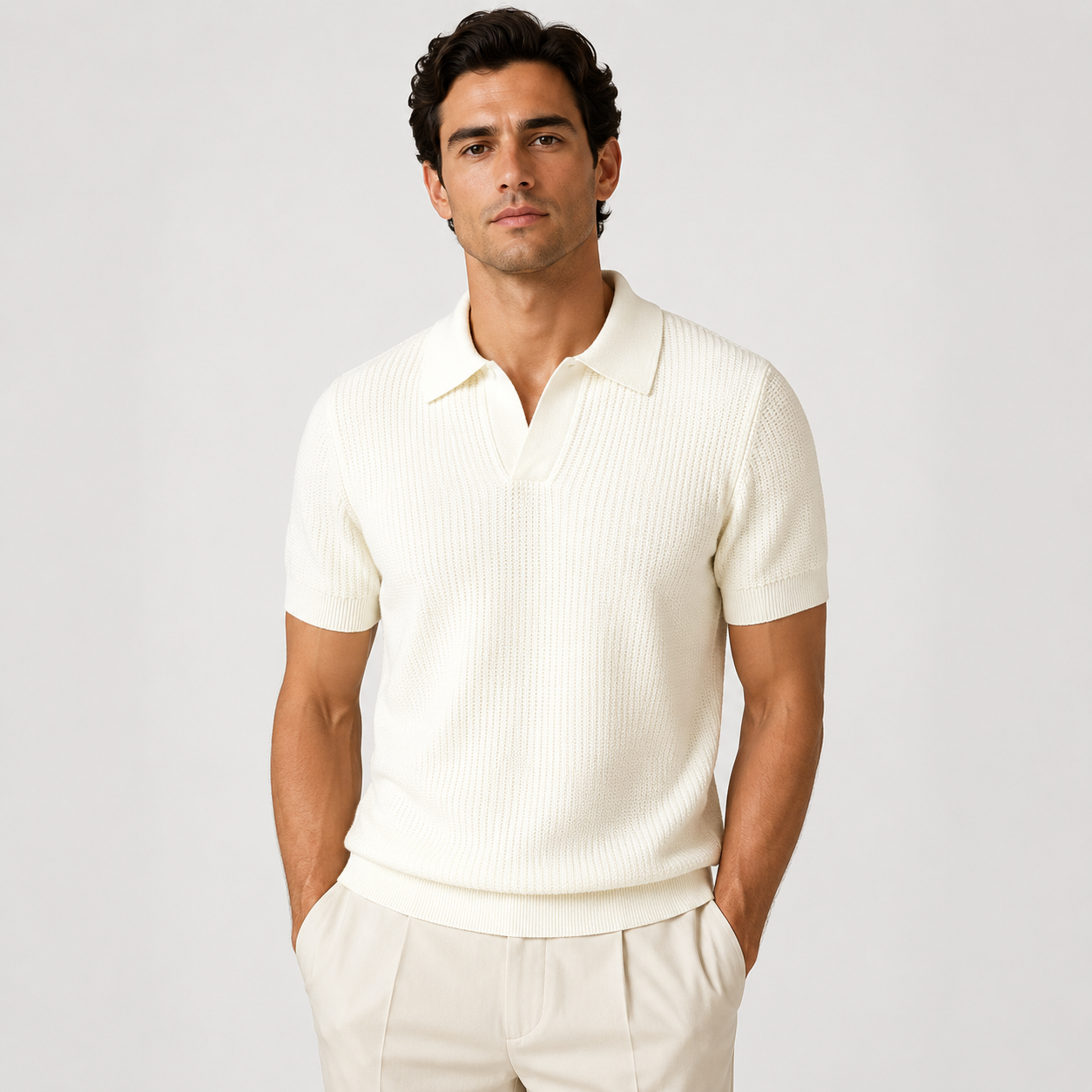 Men's Knitted Polo T-shirt Breathable Lightweight Casual Fit
