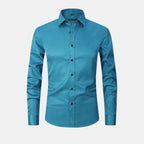 Blue shirt on a light gray background