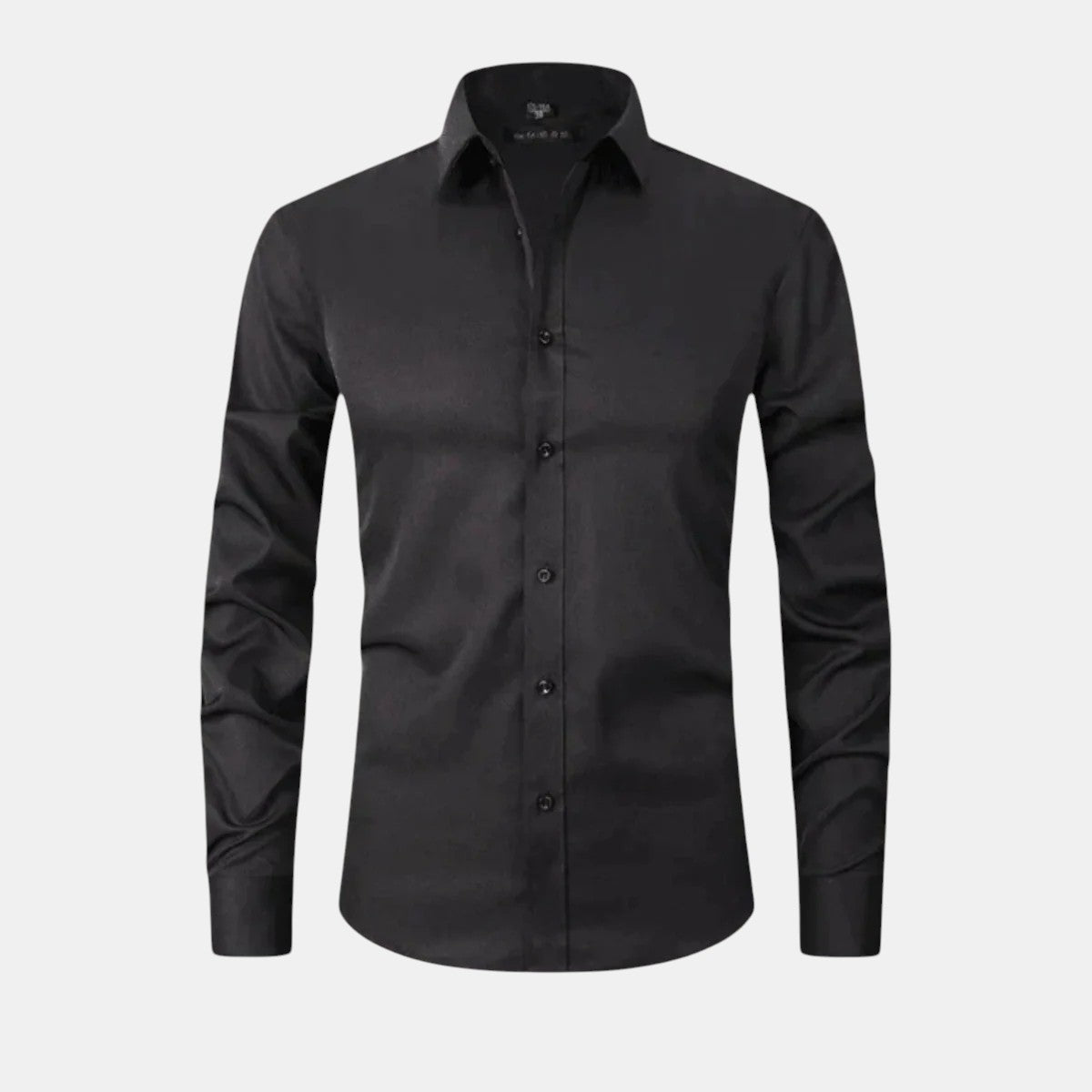 Black dress shirt on a light gray background