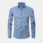 Light blue dress shirt on a light gray background
