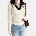 Belcien | Women’s V-Neck Wide Collar Sweater