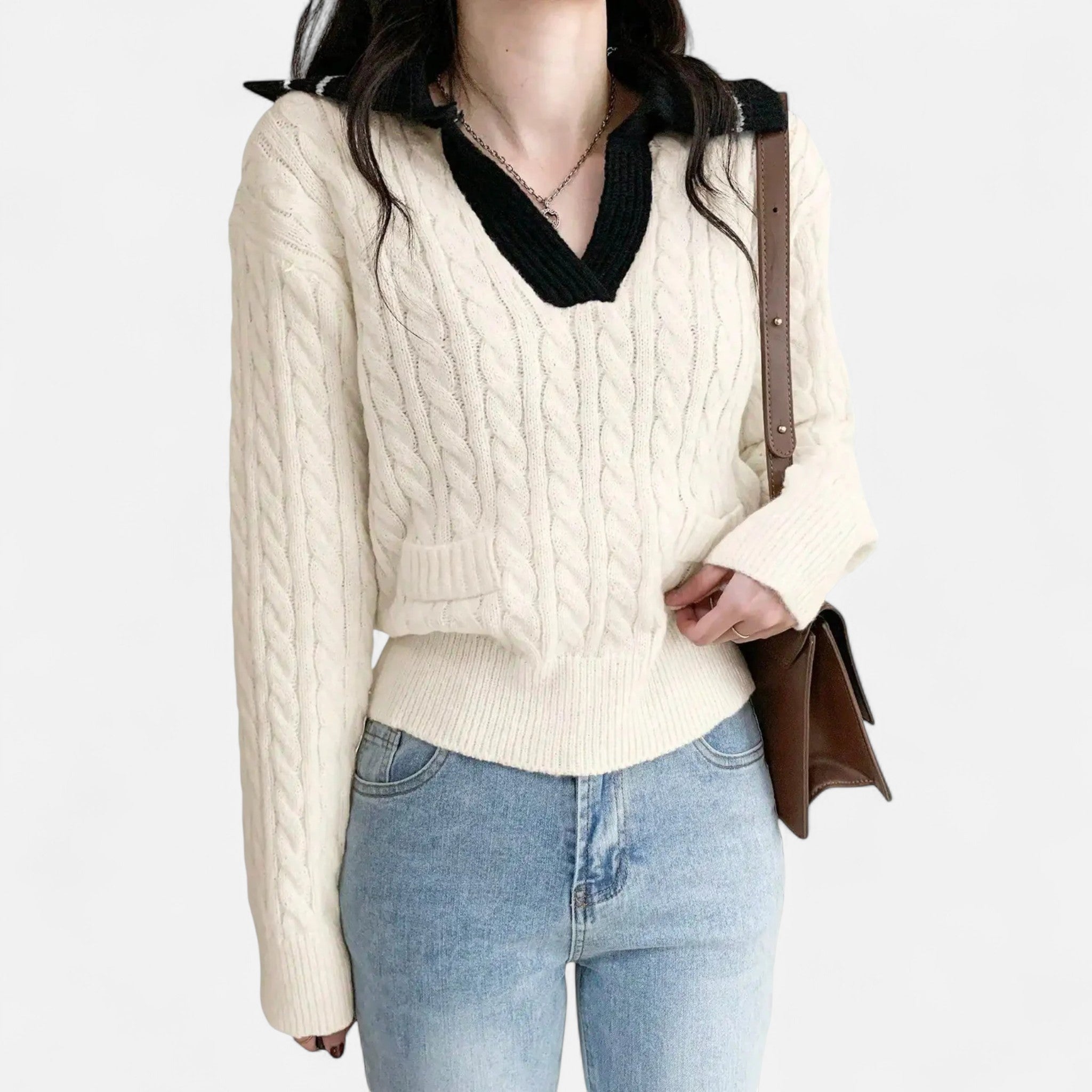 Belcien | Women’s V-Neck Wide Collar Sweater