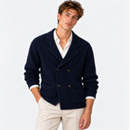 Men's Double Breasted Knit Cardigan – Lapel Collar Sweater