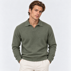 Men's Knit Polo Sweater – Open Collar Long Sleeve Pullover