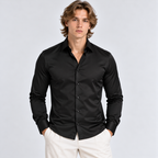 Men's black long sleeve button-down shirt with classic collar and slim fit