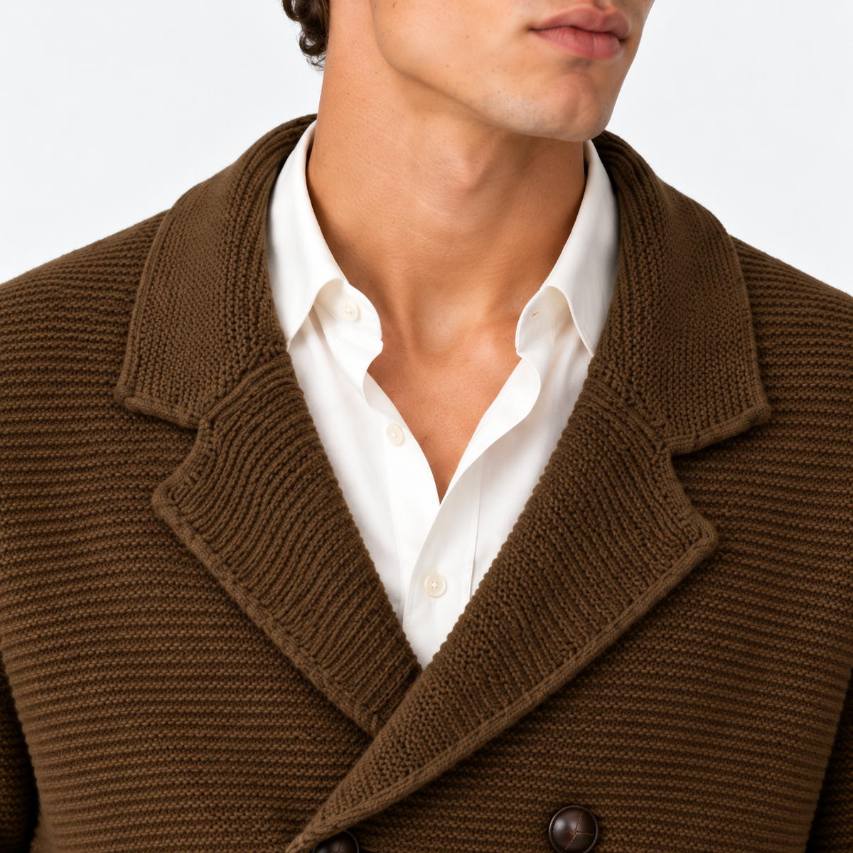 Men's Double Breasted Knit Cardigan – Lapel Collar Sweater