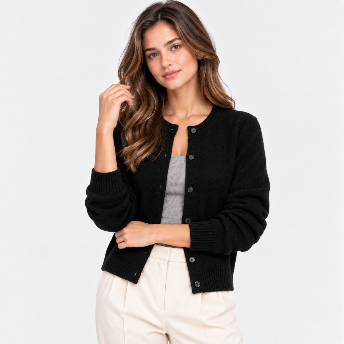 Women's Soft Knit Cardigan Classic Button Front Long Sleeve