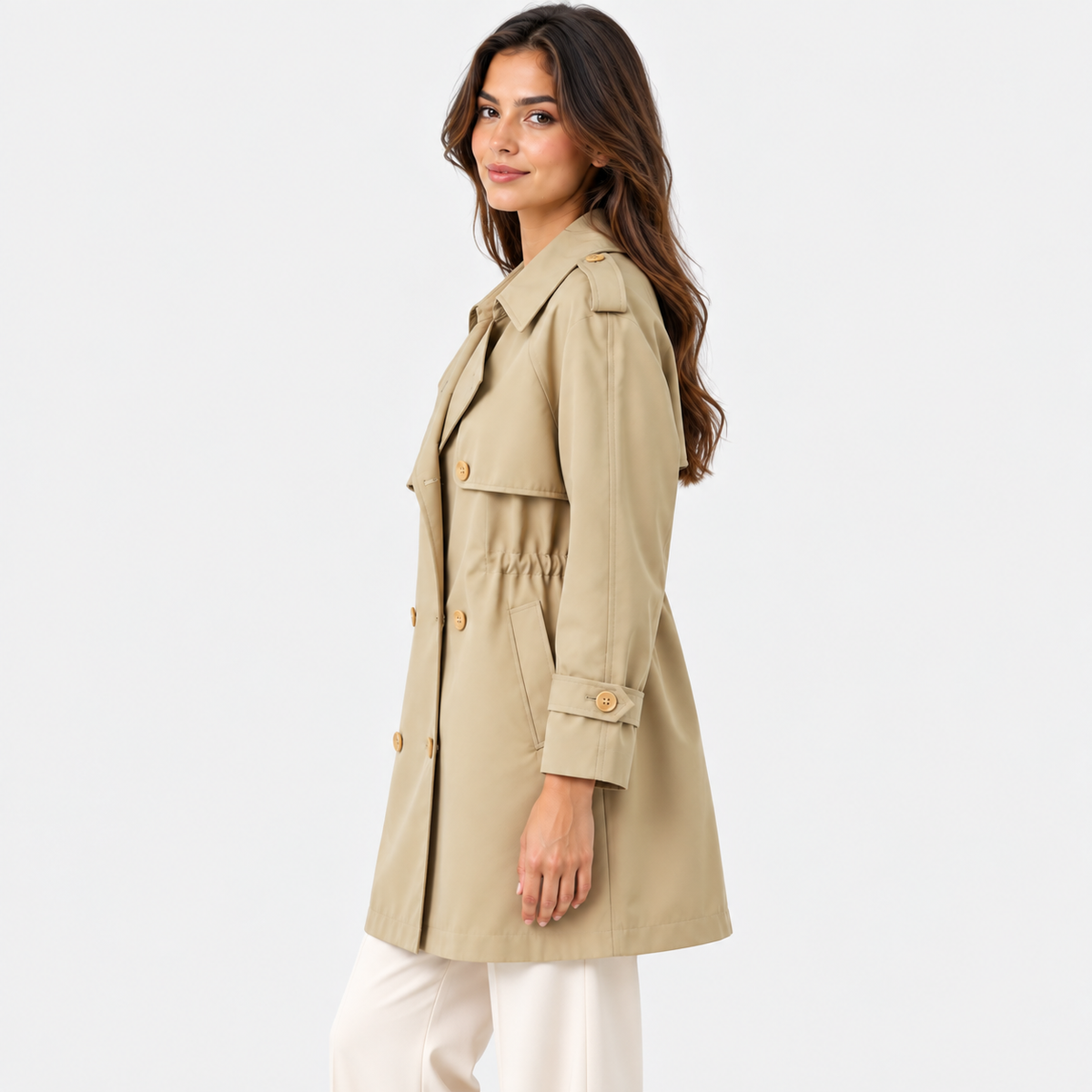 Women’s Button Front Trench Coat – Long Sleeve Casual Outerwear
