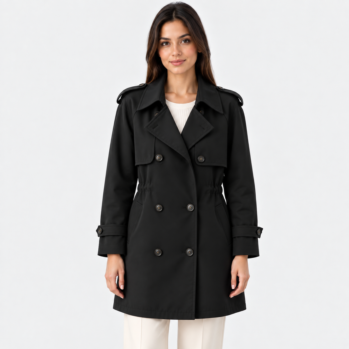 Women’s Button Front Trench Coat – Long Sleeve Casual Outerwear
