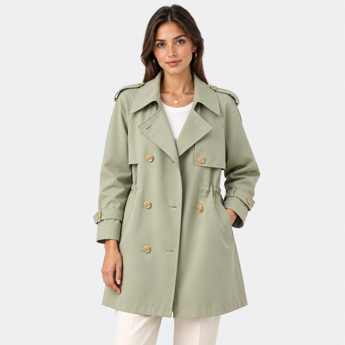 Women’s Button Front Trench Coat – Long Sleeve Casual Outerwear