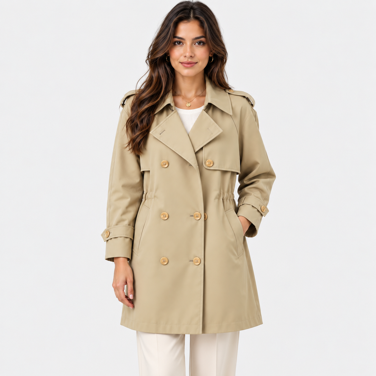 Women’s Button Front Trench Coat – Long Sleeve Casual Outerwear