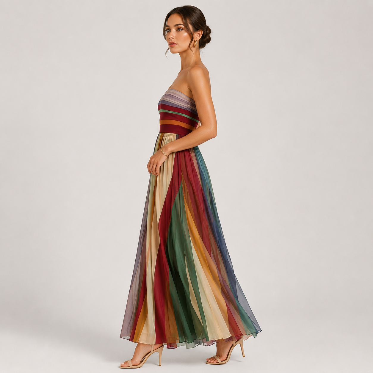 Women's Premium Strapless Maxi Dress Flowy Pleated Silhouette