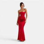 Women's Strapless Corset Maxi Dress Elegant Satin Evening Wear