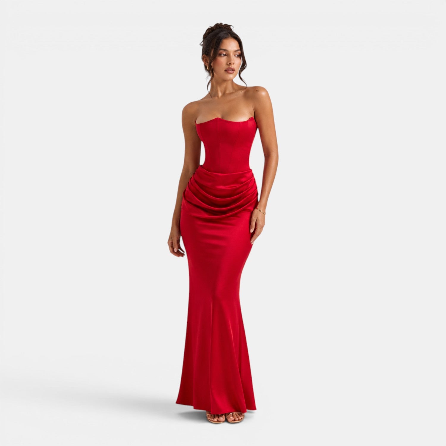 Women's Strapless Corset Maxi Dress Elegant Satin Evening Wear