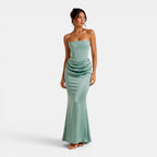 Women's Strapless Corset Maxi Dress Elegant Satin Evening Wear