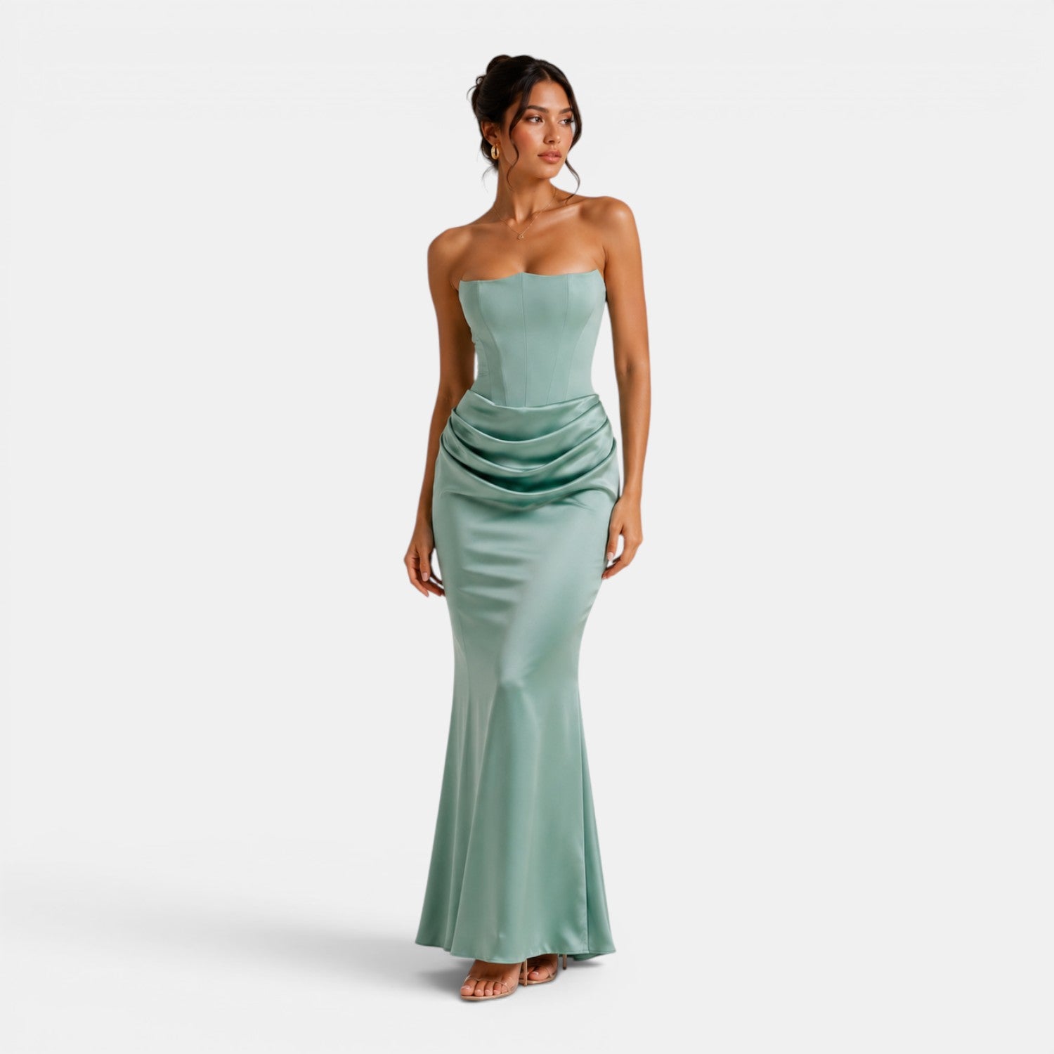 Women's Strapless Corset Maxi Dress Elegant Satin Evening Wear