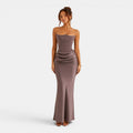 Women's Strapless Corset Maxi Dress Elegant Satin Evening Wear