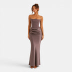 Women's Strapless Corset Maxi Dress Elegant Satin Evening Wear