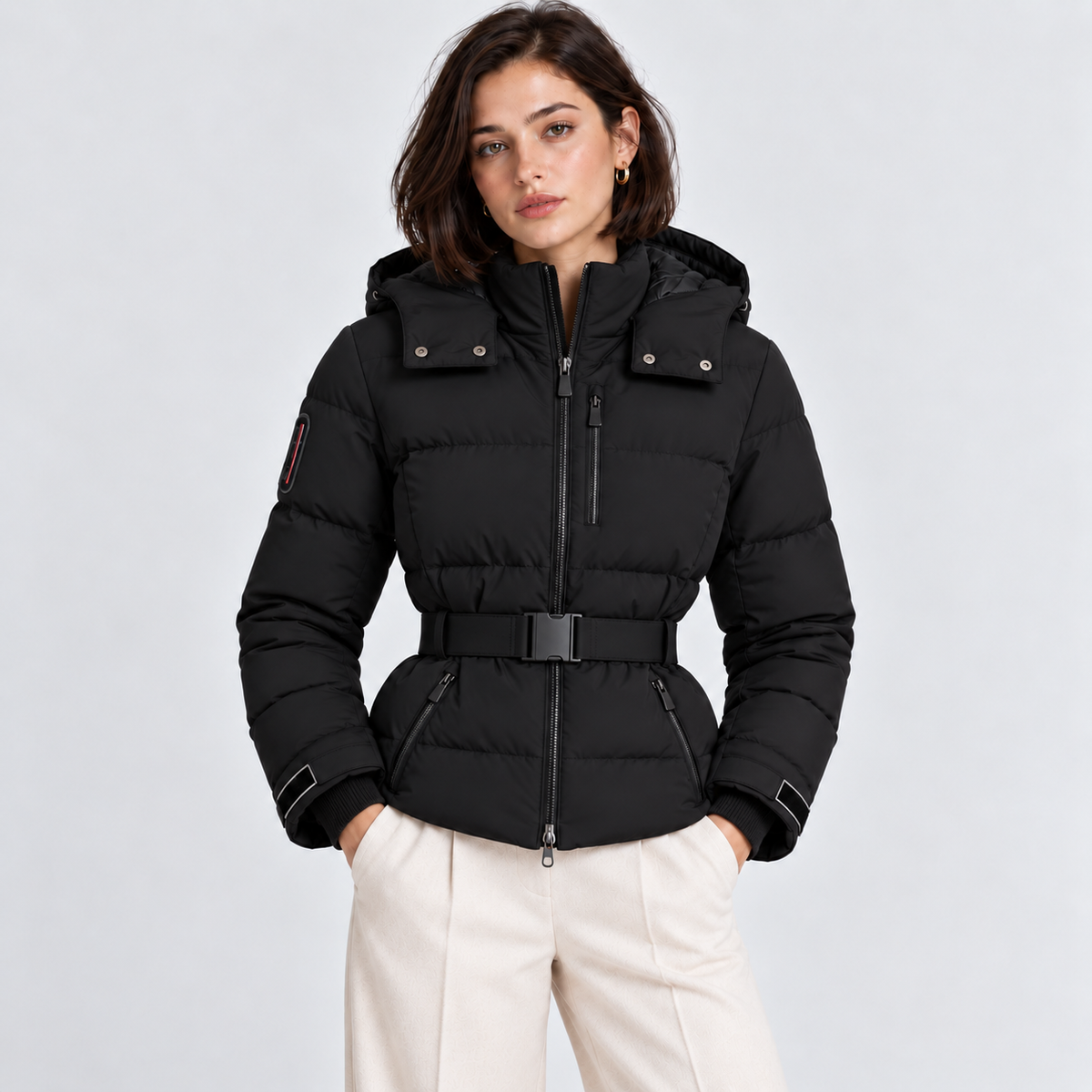 Women's Hooded Puffer Jacket – Belted Warm Winter Jacket